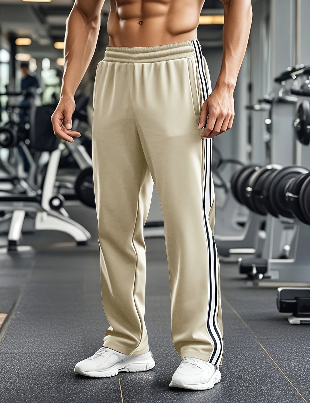 Pantalones deportivos para hombre con cintura elástica y rayas laterales