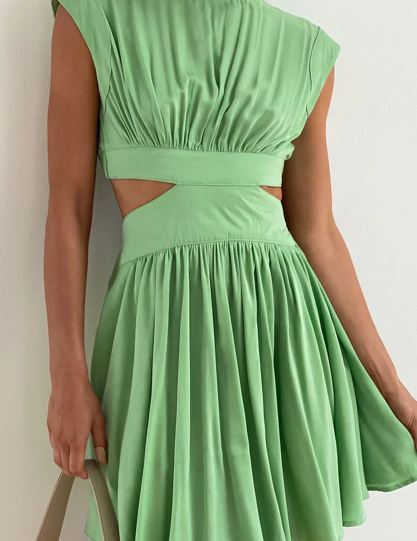 Women's High Neck Cutout Mini Dress with Pleated Skirt