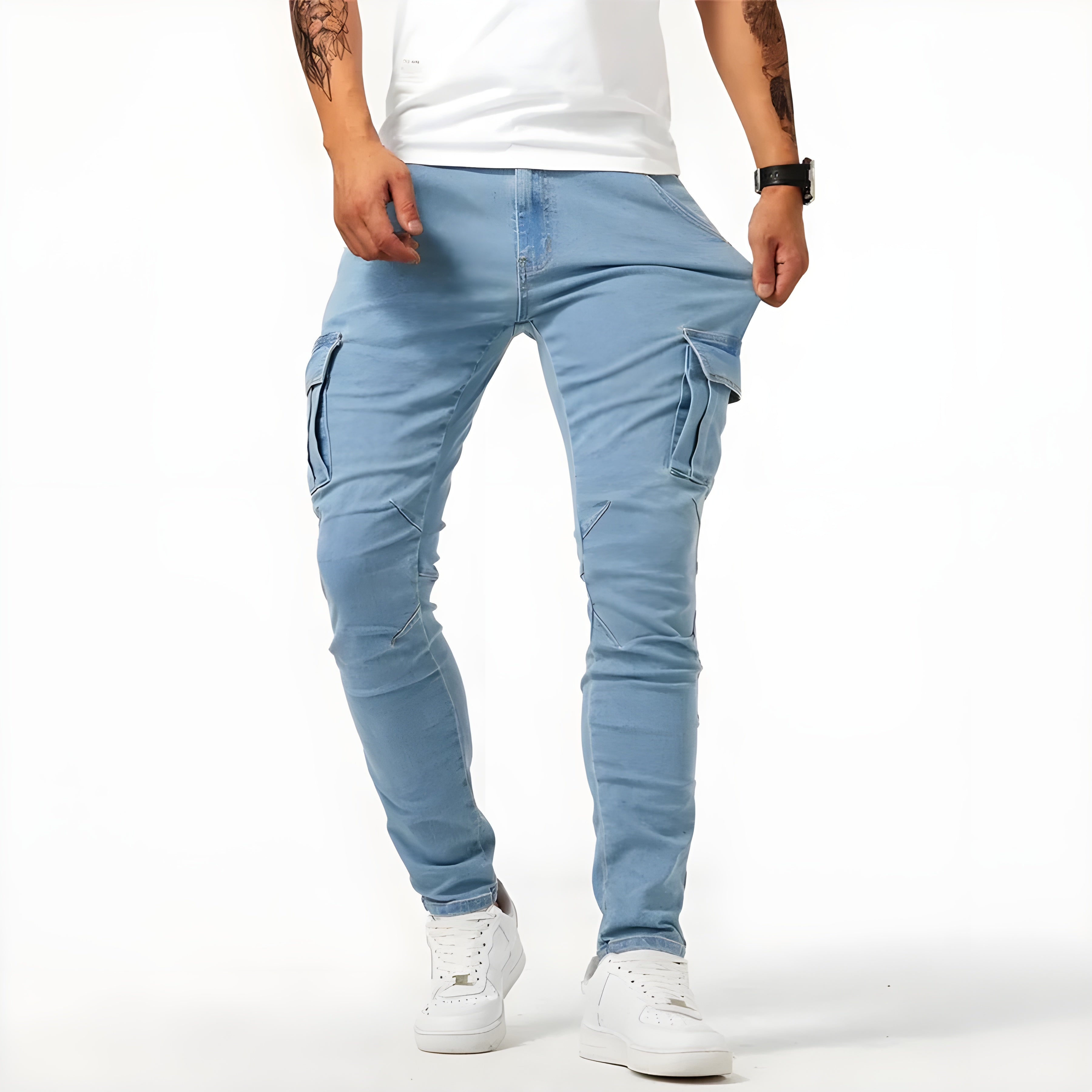 Pantalones cargo de mezclilla elástica para hombre