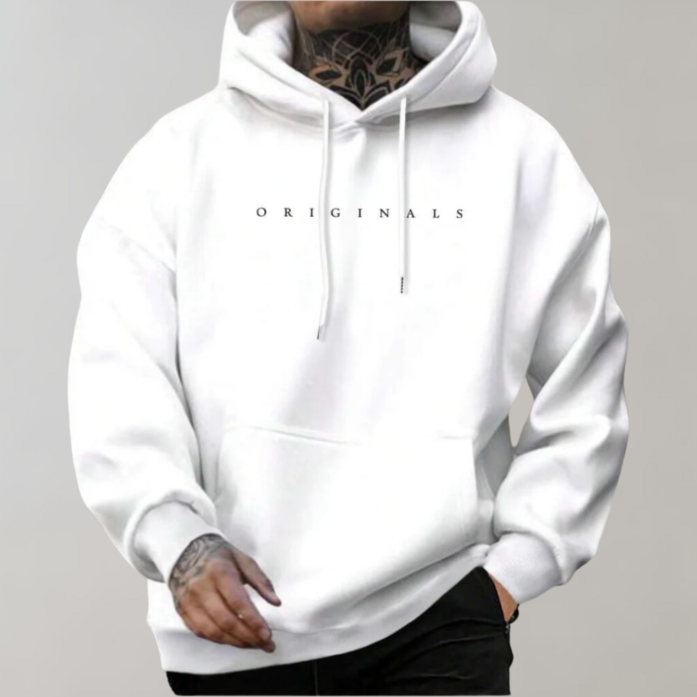 Sudadera informal con capucha para hombre con bordado frontal y bolsillo tipo canguro