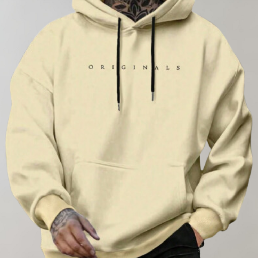 Sudadera informal con capucha para hombre con bordado frontal y bolsillo tipo canguro