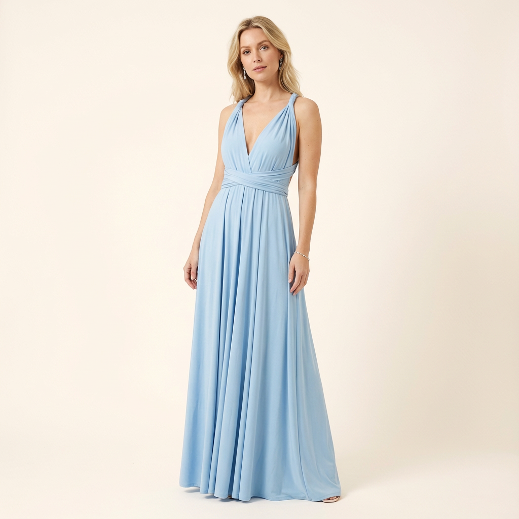 Vestido largo elegante con cuello halter y espalda descubierta para mujer