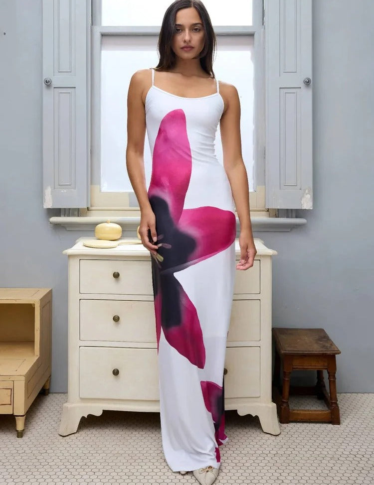 Vestido largo sin mangas con estampado floral para mujer