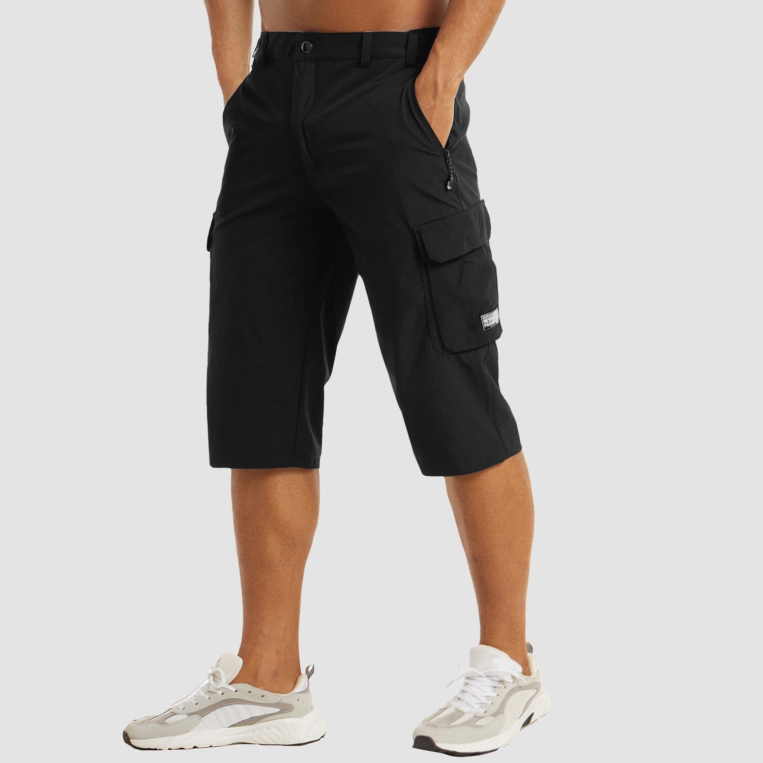 Pantalones cortos cargo hasta la rodilla para hombre con bolsillos laterales y cierre de cremallera