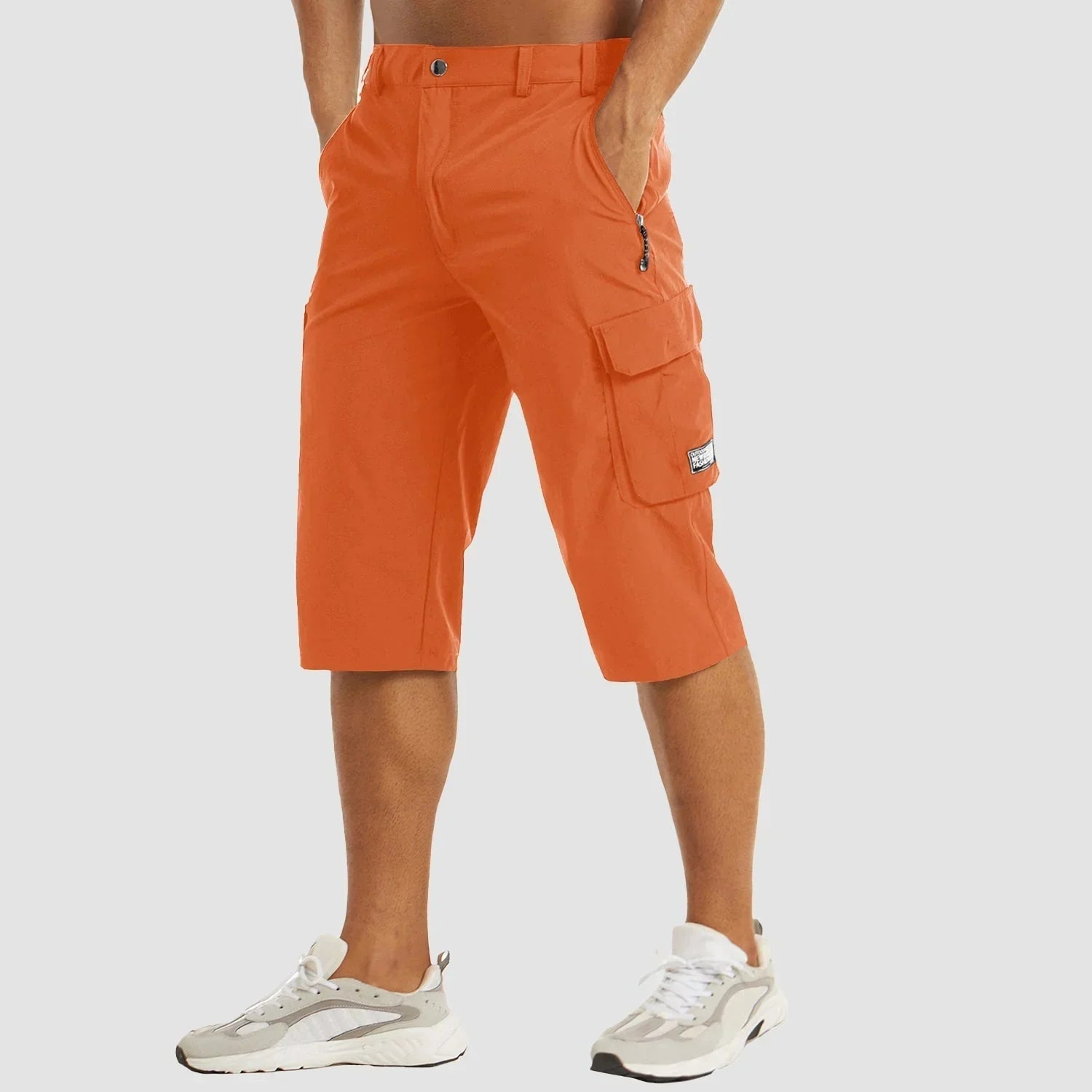 Pantalones cortos cargo hasta la rodilla para hombre con bolsillos laterales y cierre de cremallera