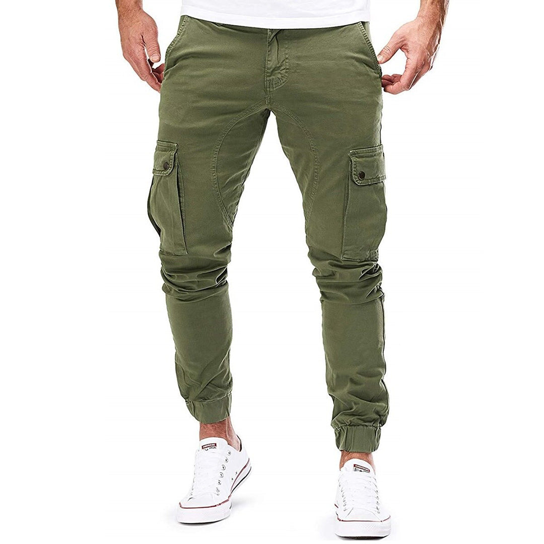 Pantalones cargo para hombre, corte ajustado, multibolsillos, estilo jogger informal