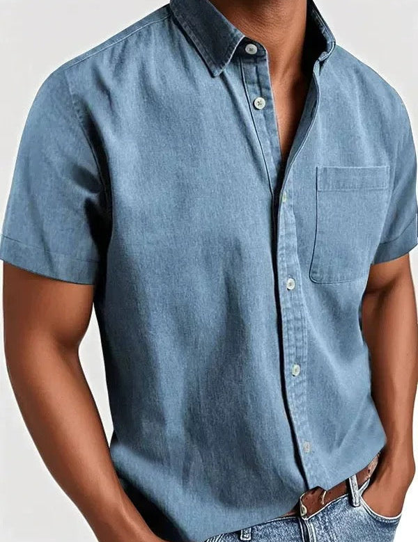 Camisa de manga corta con botones para hombre, bolsillo en el pecho y corte clásico
