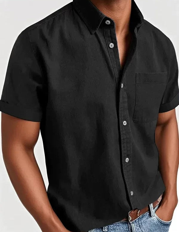 Camisa de manga corta con botones para hombre, bolsillo en el pecho y corte clásico