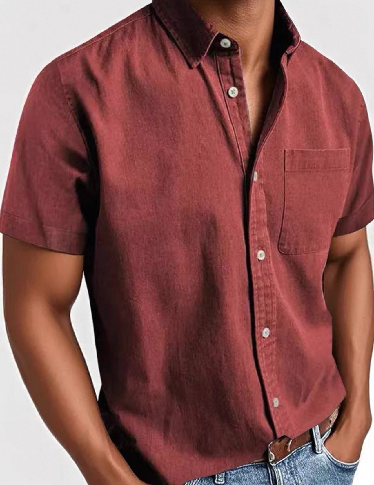 Camisa de manga corta con botones para hombre, bolsillo en el pecho y corte clásico