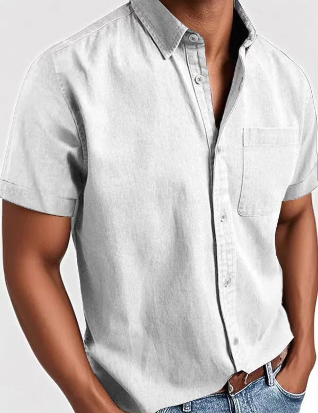 Camisa de manga corta con botones para hombre, bolsillo en el pecho y corte clásico