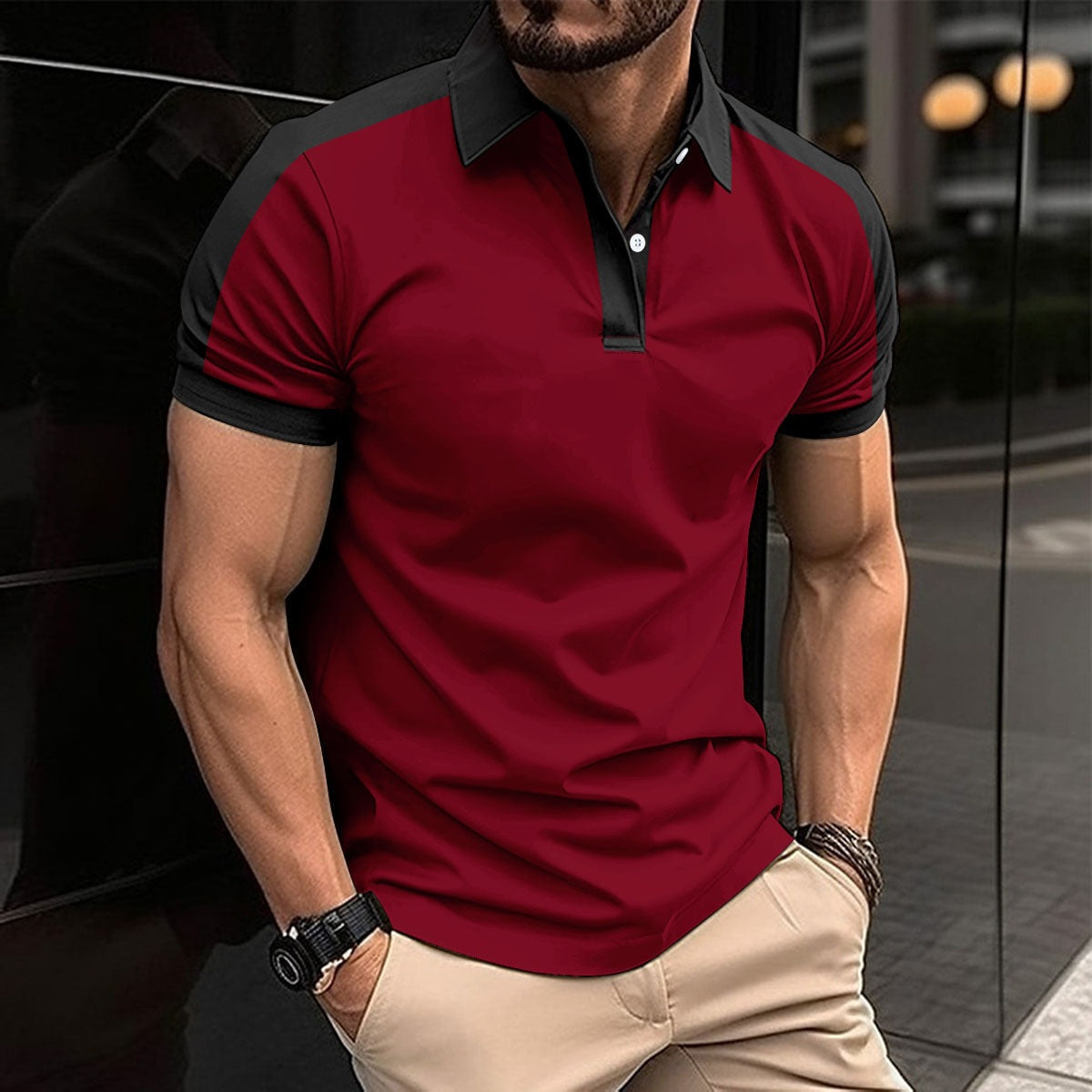 Polo ajustado para hombre con cuello y puños en contraste