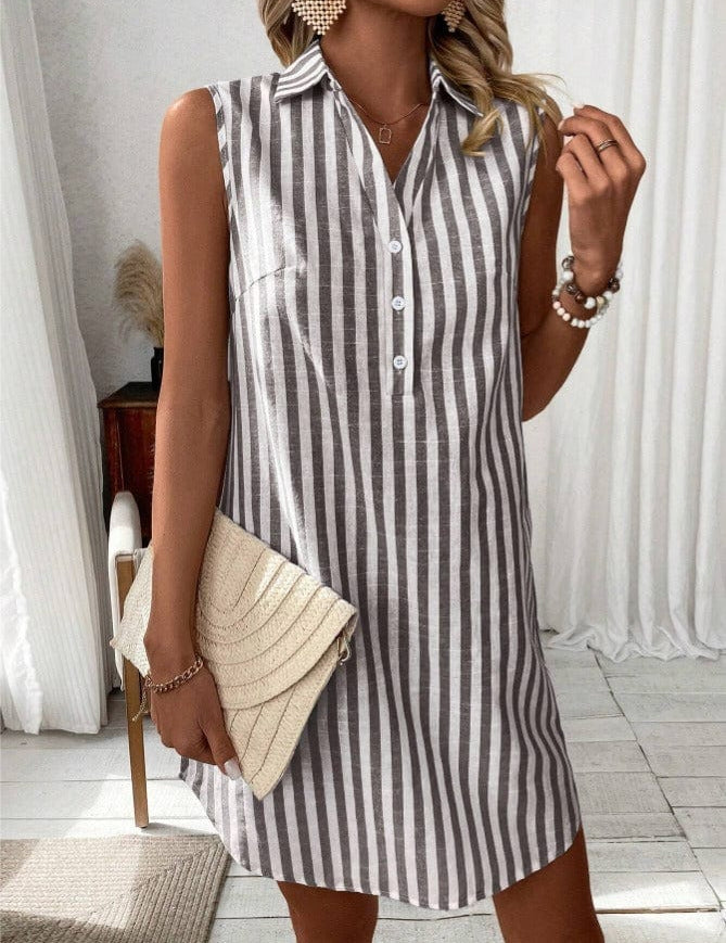 Vestido camisero sin mangas para mujer con cuello y detalle de botones