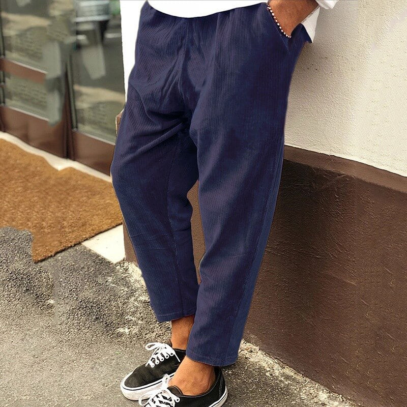 Pantalones de pana holgados para hombre, estilo informal, largo hasta el tobillo, estilo relajado