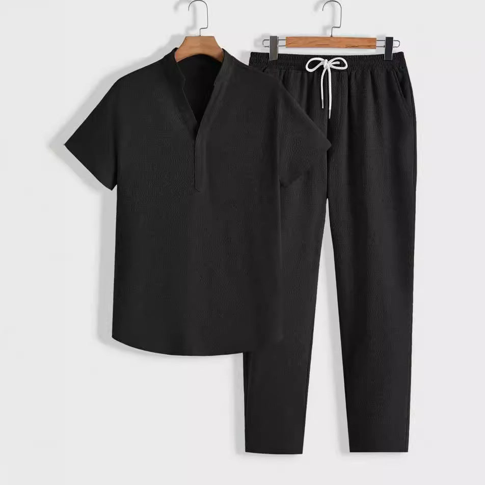 Conjunto de dos piezas de camiseta de manga corta y pantalón con cordón para hombre