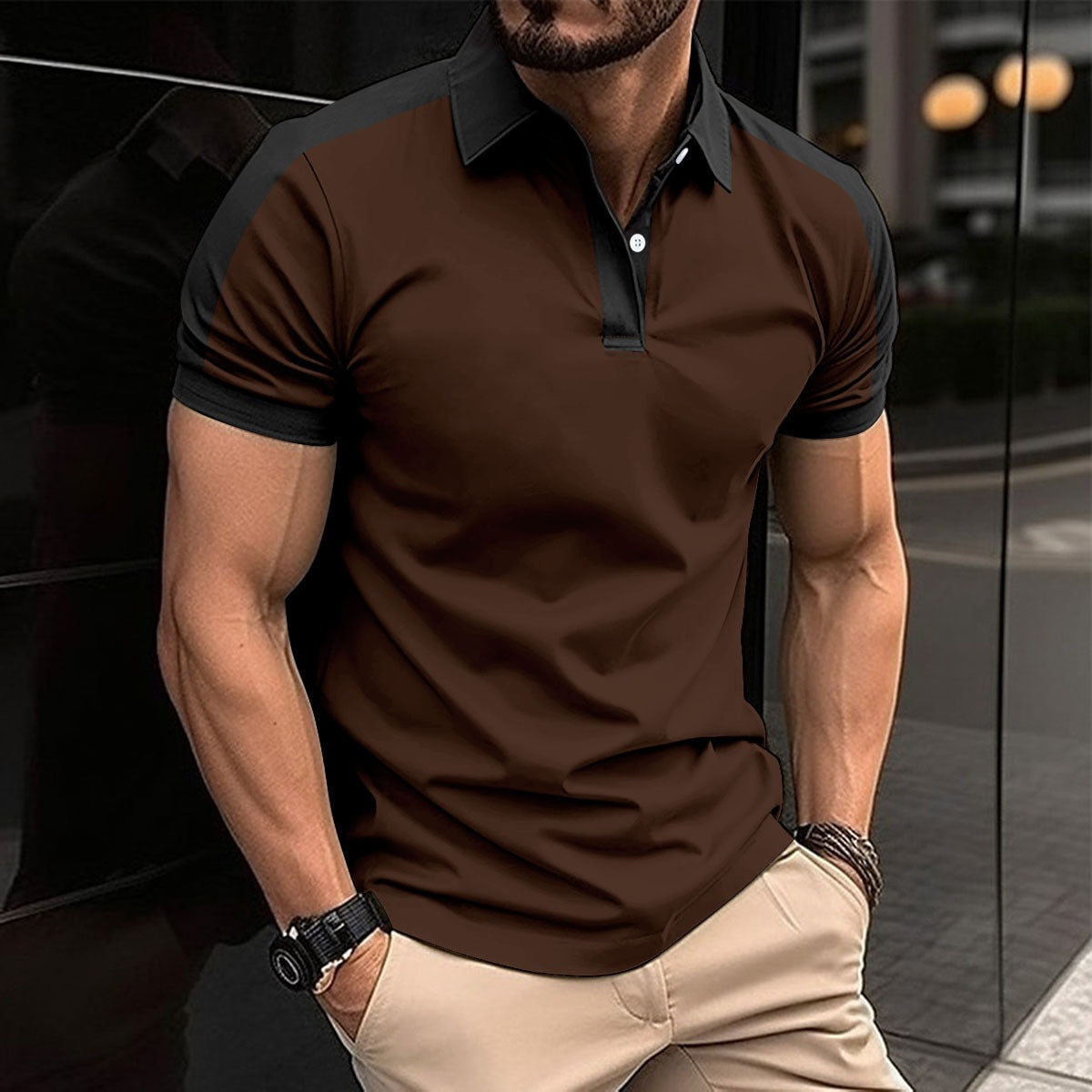 Polo ajustado para hombre con cuello y puños en contraste
