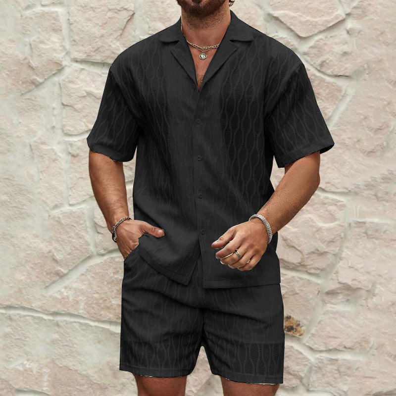 Conjunto casual de dos piezas para hombre: camisa de manga corta y pantalones cortos