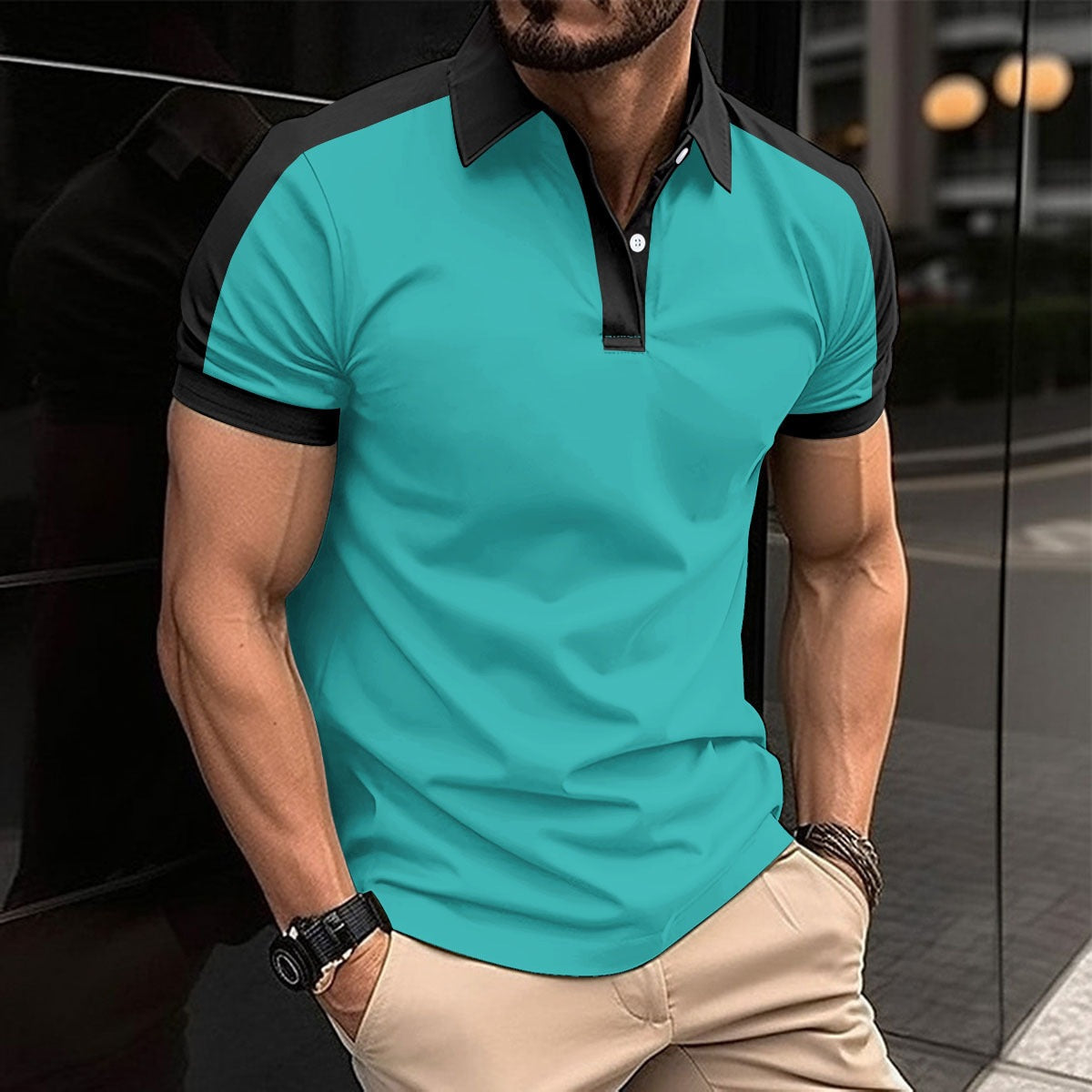 Polo ajustado para hombre con cuello y puños en contraste
