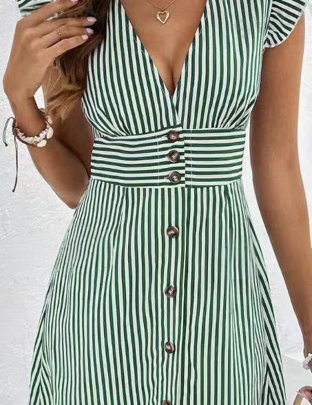 Vestido mini de mujer con escote en V y botones en la parte delantera