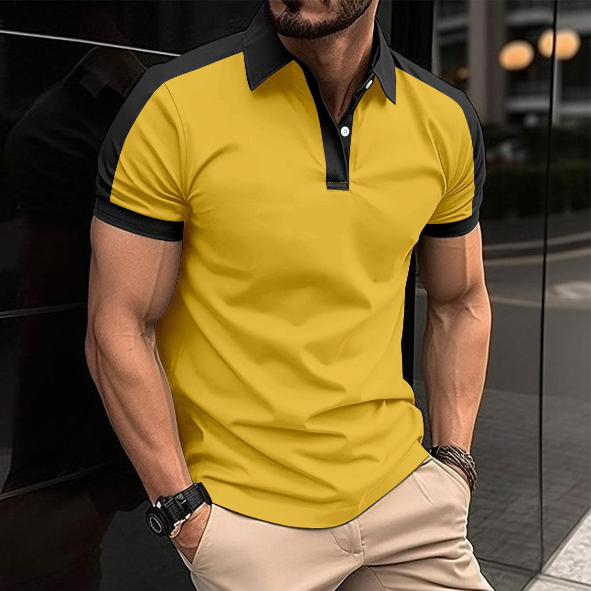 Polo ajustado para hombre con cuello y puños en contraste