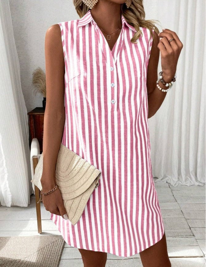 Vestido camisero sin mangas para mujer con cuello y detalle de botones