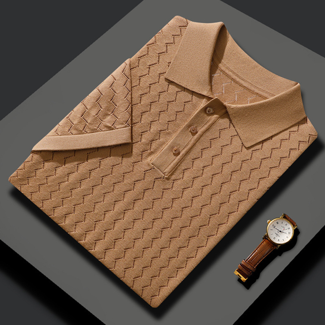 Polo de punto texturizado con tapeta de botones para hombre