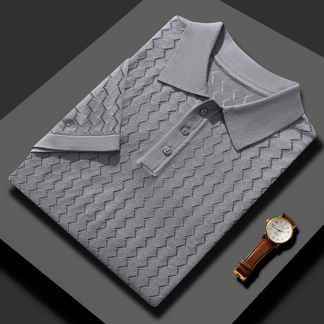 Polo de punto texturizado con tapeta de botones para hombre