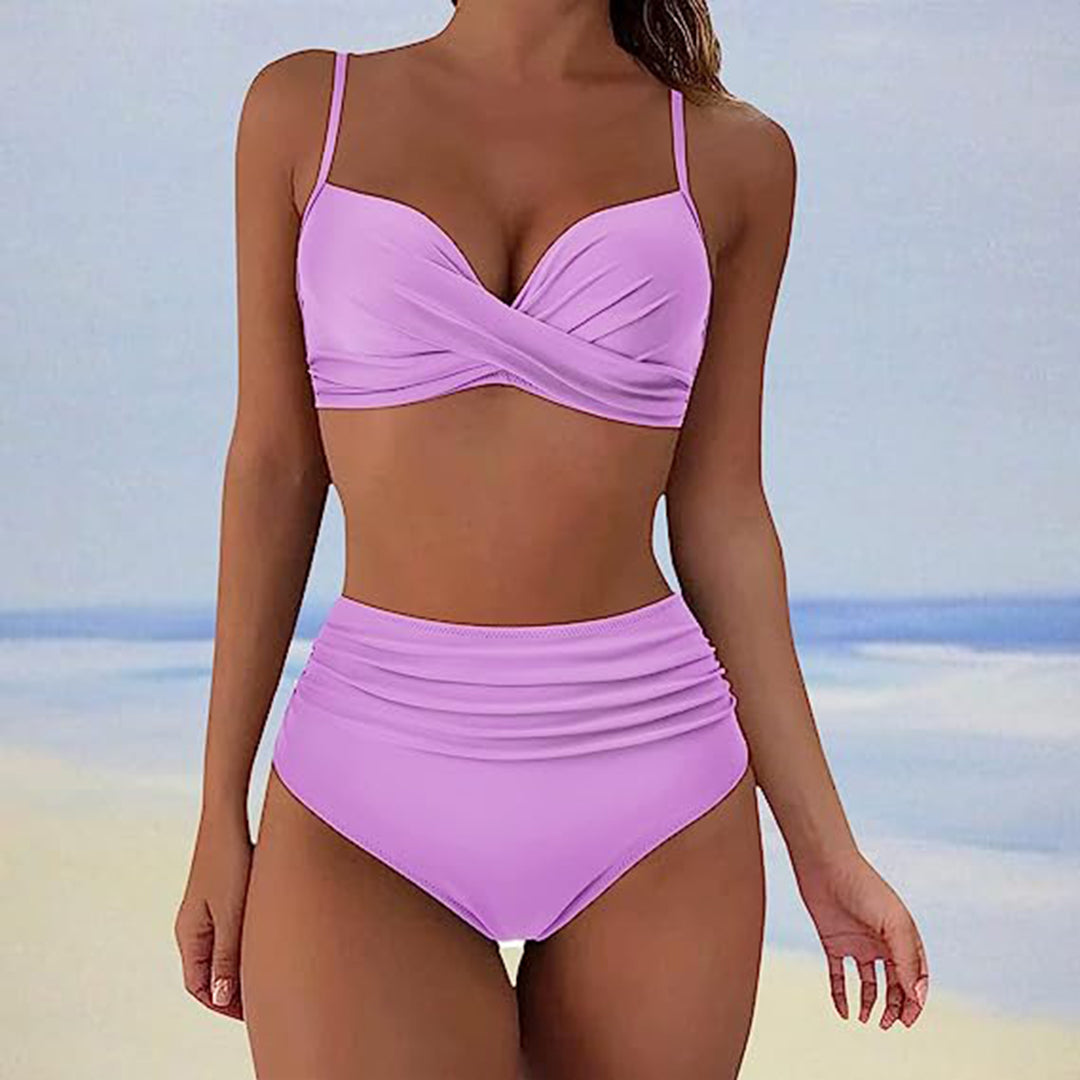 Conjunto de bikini de cintura alta para mujer con control de abdomen
