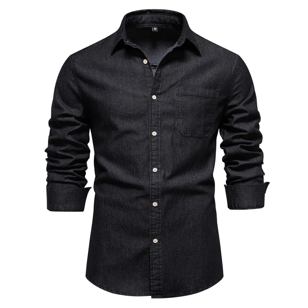 Camisa de manga larga ajustada para hombre con botones delanteros y cuello clásico