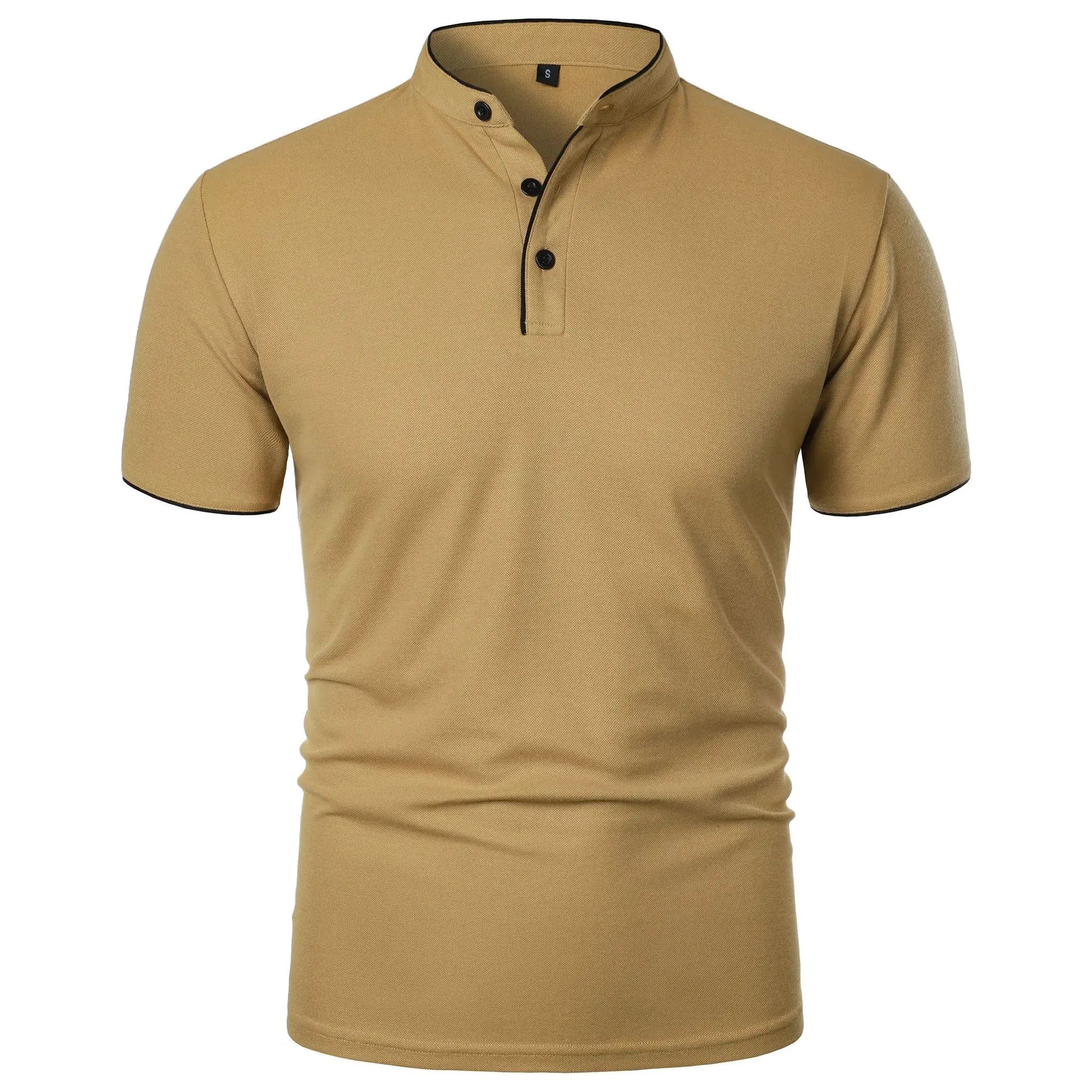 Polo informal de manga corta con cuello mandarín para hombre
