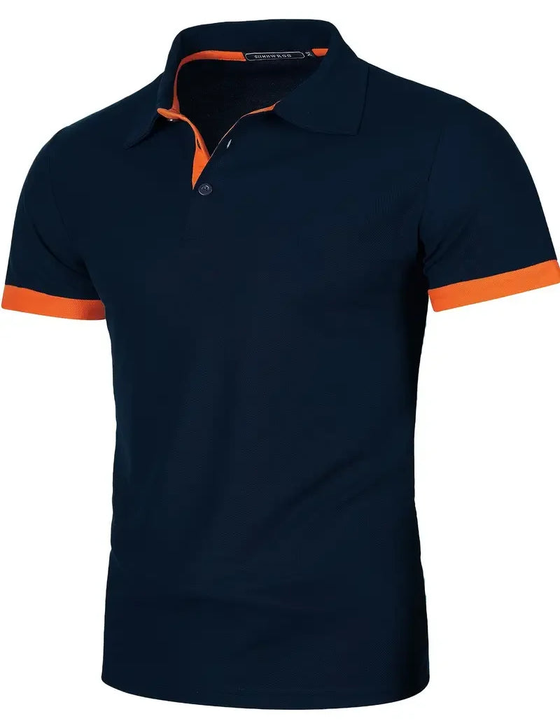 Polo de manga corta para hombre con tapeta y puños en contraste