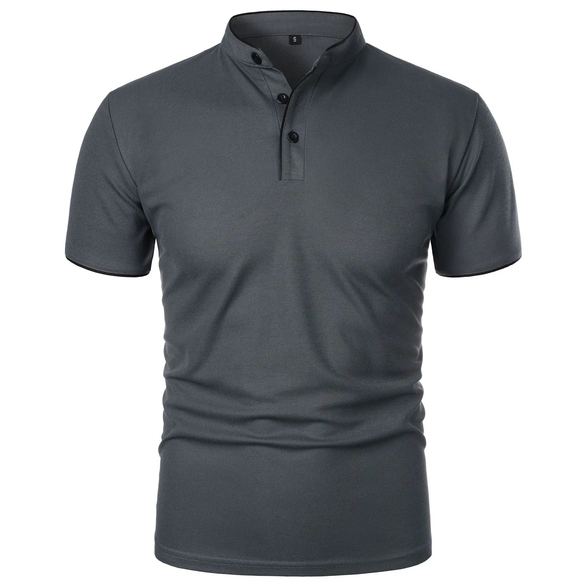 Polo informal de manga corta con cuello mandarín para hombre