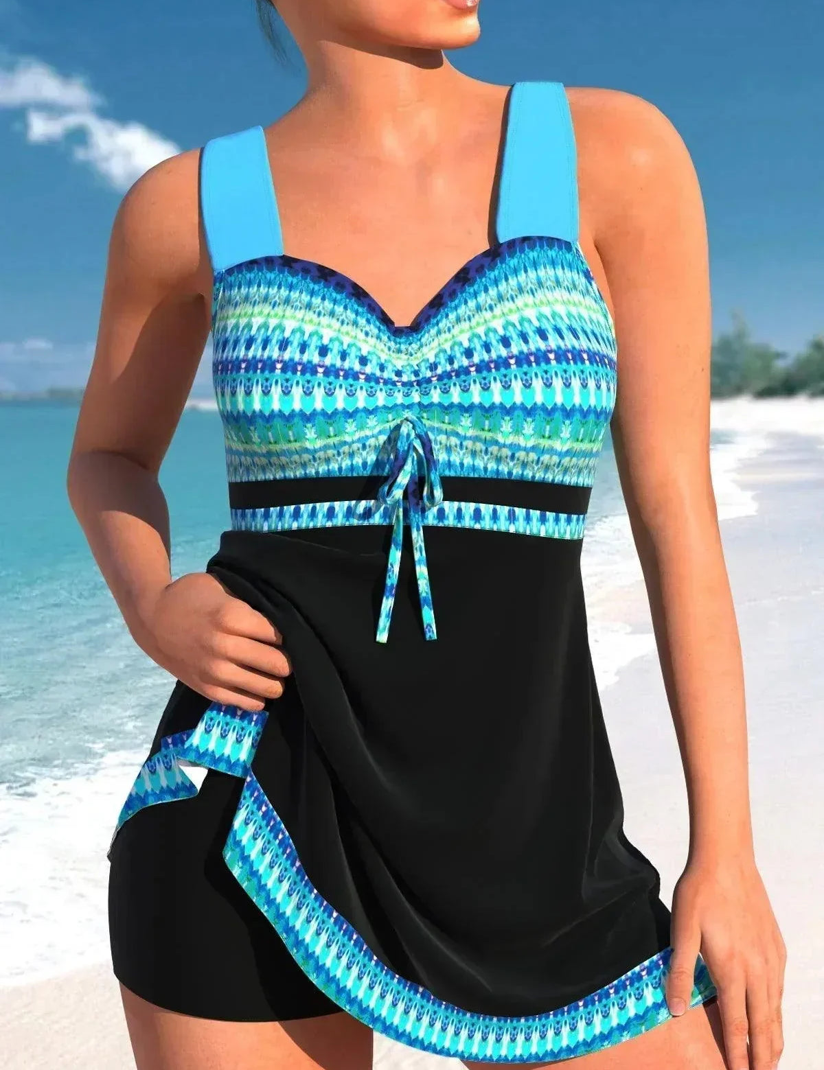 Conjunto de tankini con control de abdomen para mujer con diseño elegante