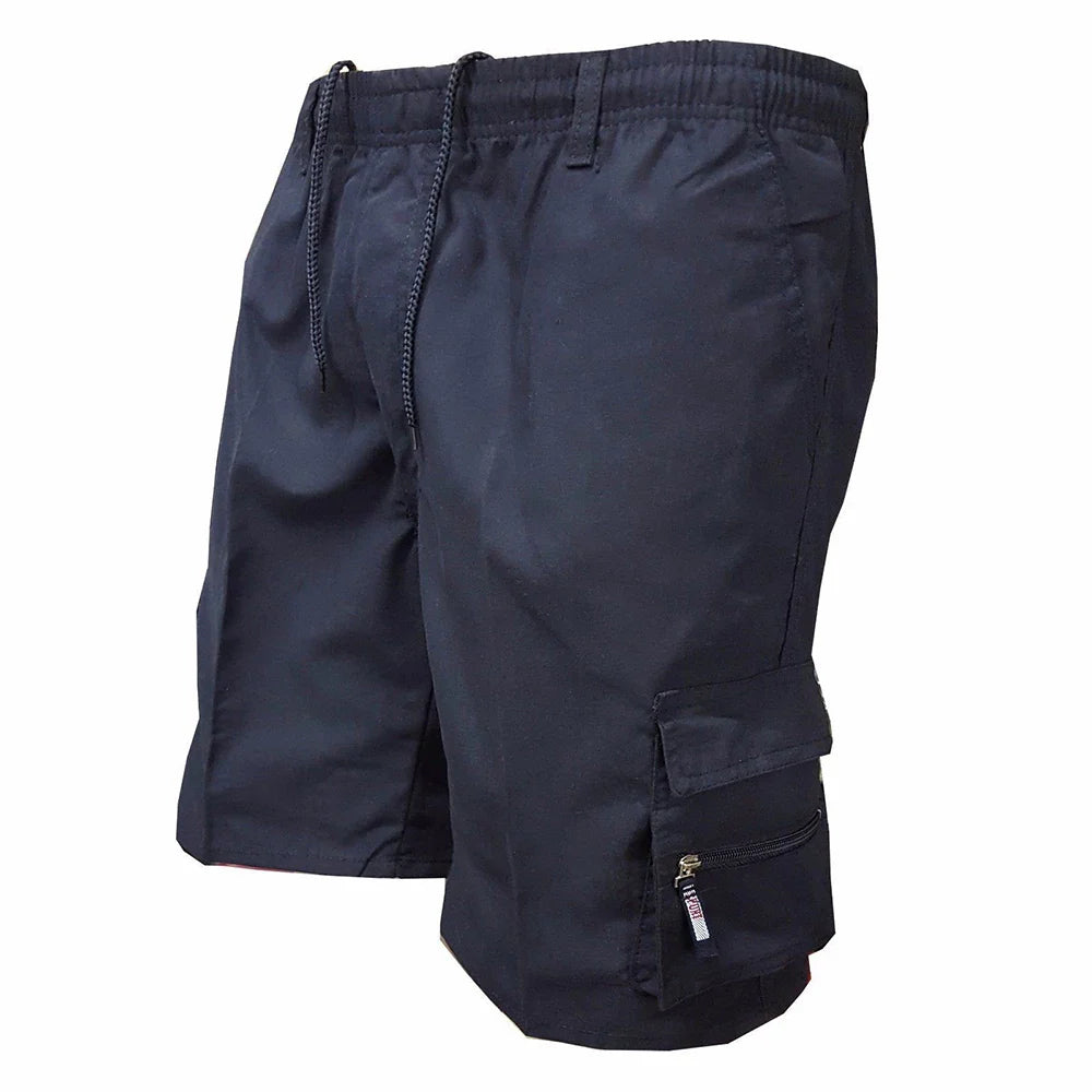 Pantalones cortos tácticos cargo para hombre con múltiples bolsillos y cintura con cordón.