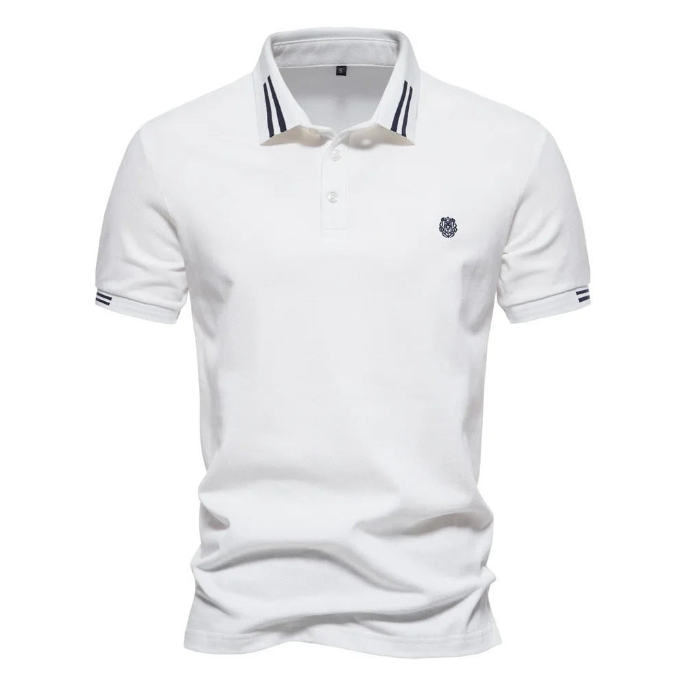 Polo de manga corta para hombre con ribete de rayas y logotipo en el pecho