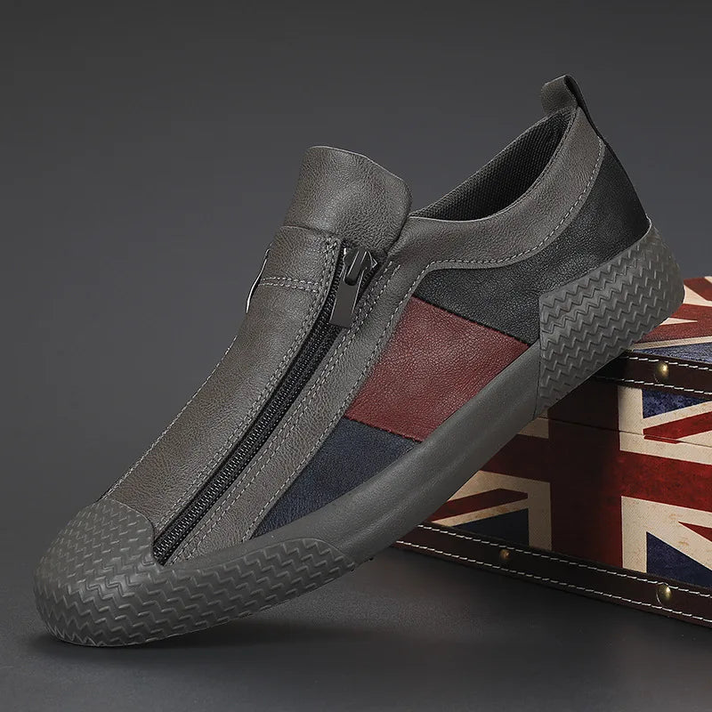 Zapatillas informales sin cordones para hombre con cremallera lateral y paneles en contraste