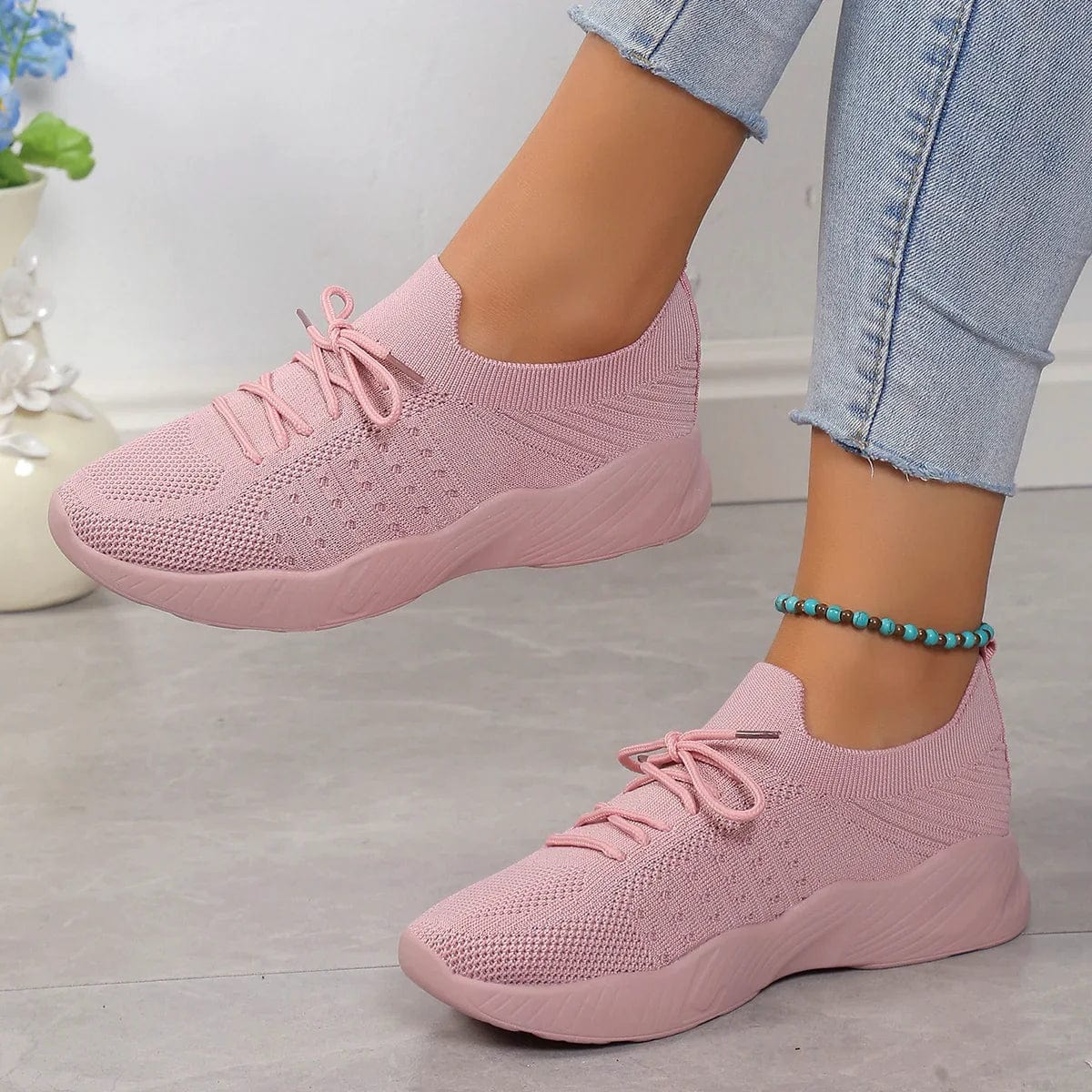 Zapatillas de punto acolchadas para mujer: zapatillas ligeras con cordones para caminar