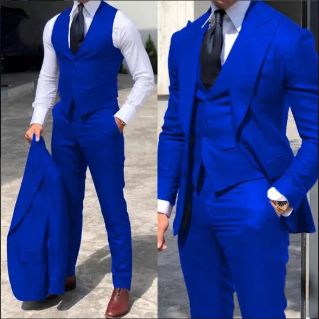 Traje de tres piezas ajustado para hombre con blazer, chaleco y pantalón