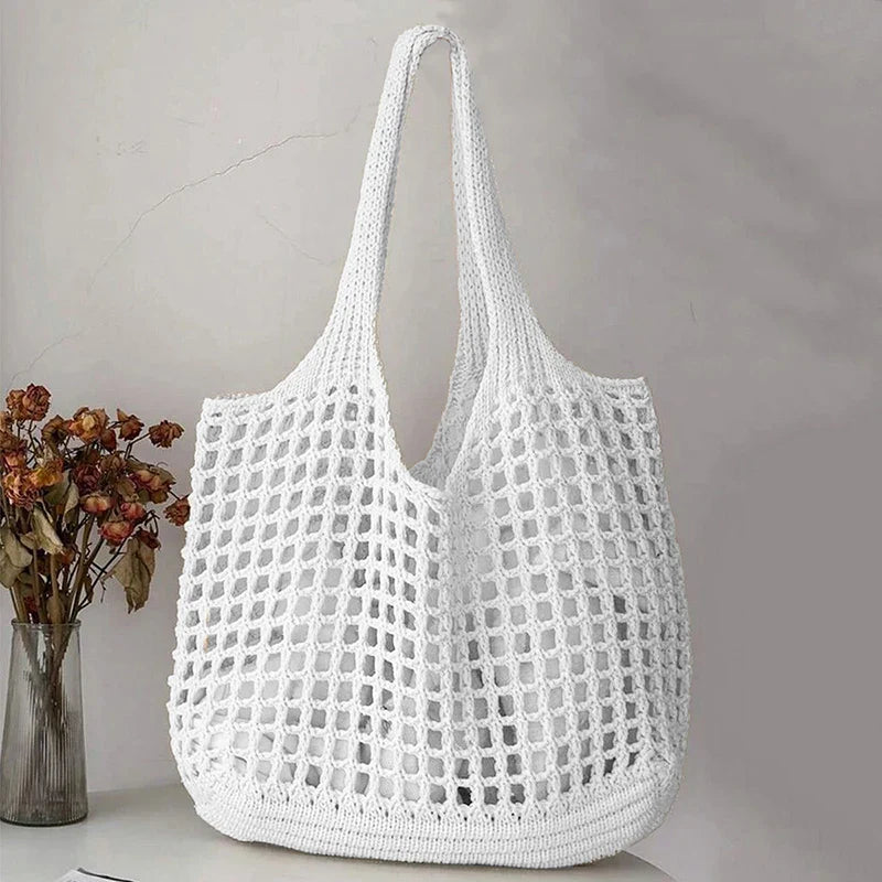 Bolso tote de crochet para mujer con punto hueco y gran capacidad