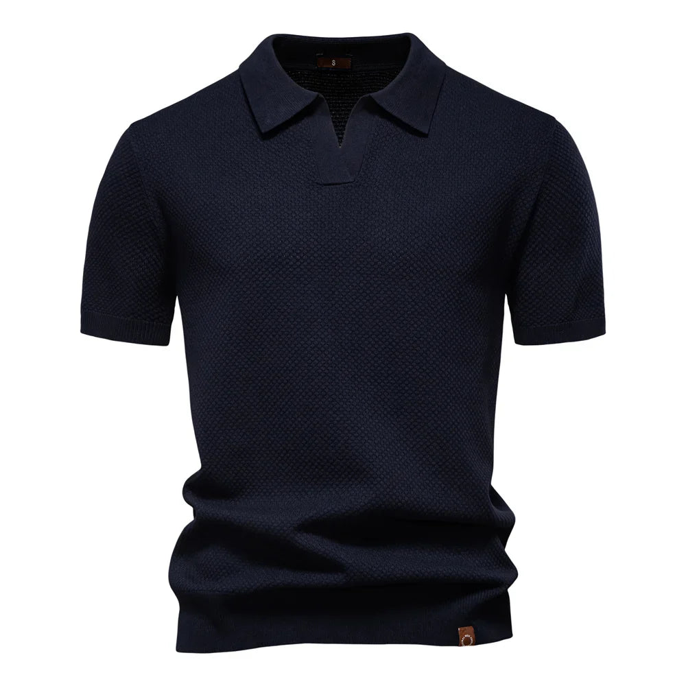 Polo de punto de manga corta para hombre con diseño texturizado liso