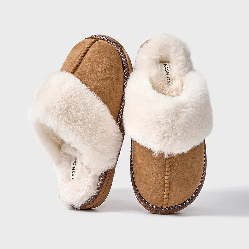 Pantuflas de invierno de felpa para mujer con forro de piel suave y cálida comodidad.