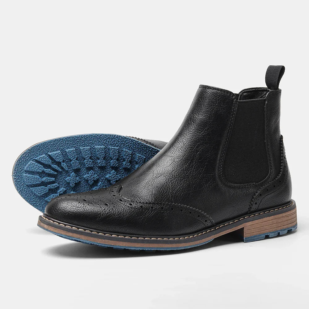 Botines Chelsea clásicos para hombre, estilo brogue, diseño atemporal.