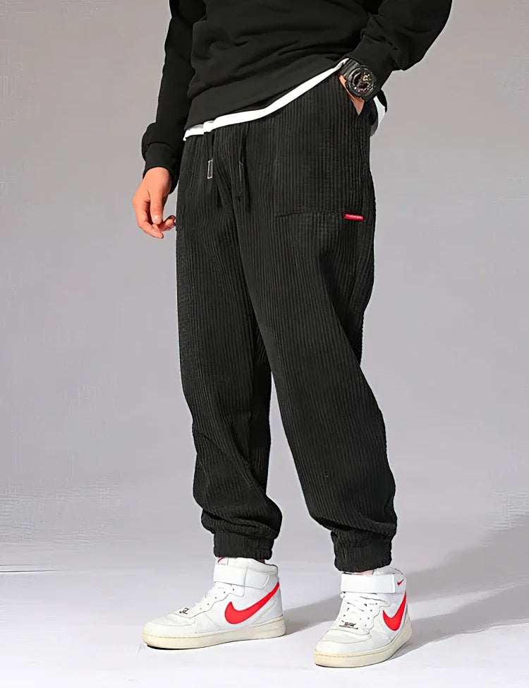 Pantalones holgados de pana para hombre, estilo joggers casuales con cintura con cordón.