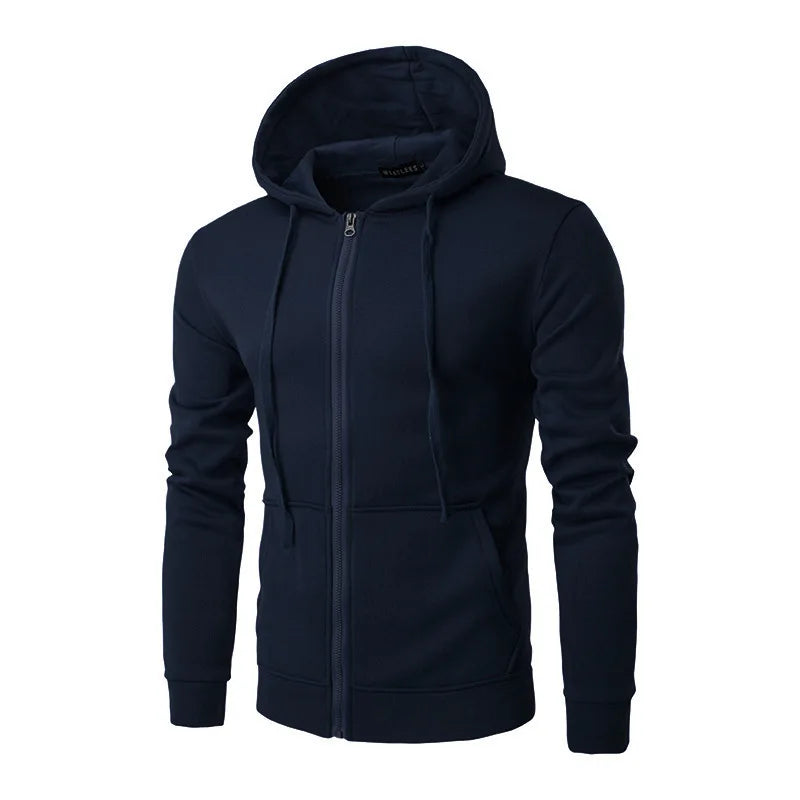 Sudadera deportiva con capucha, cremallera y cordón para hombre, corte ajustado