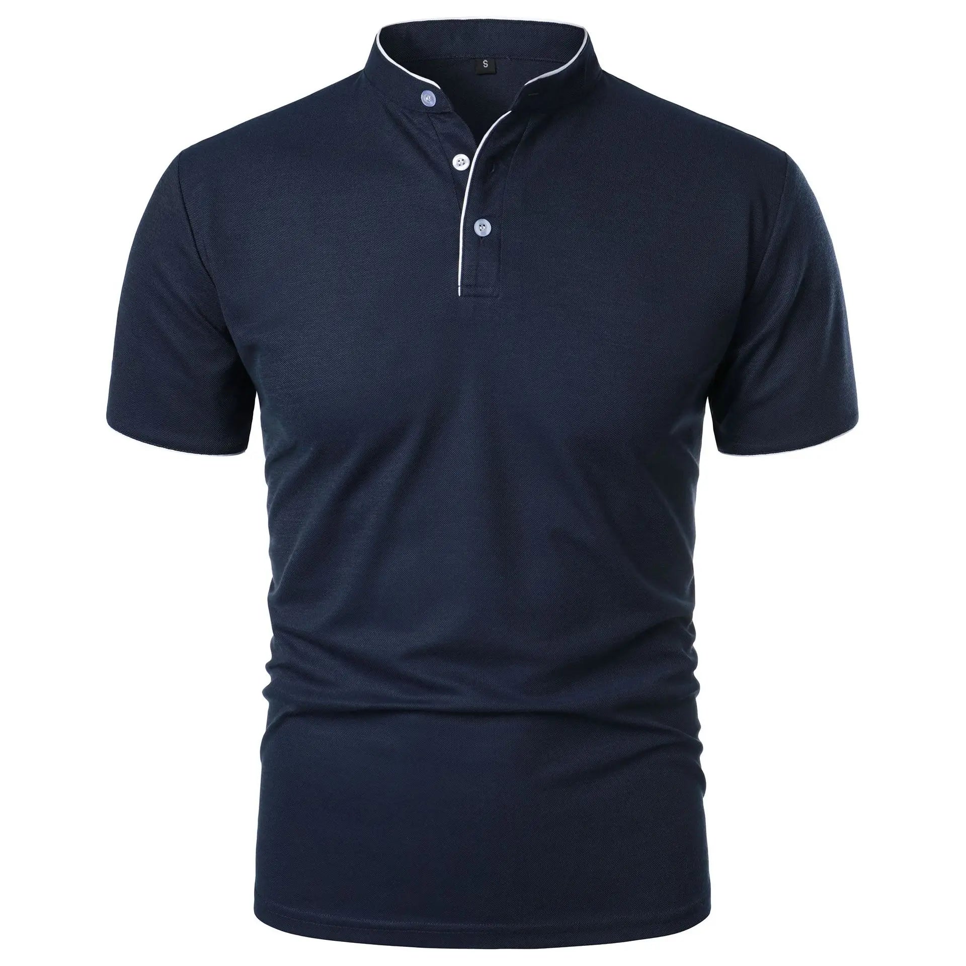 Polo informal de manga corta con cuello mandarín para hombre
