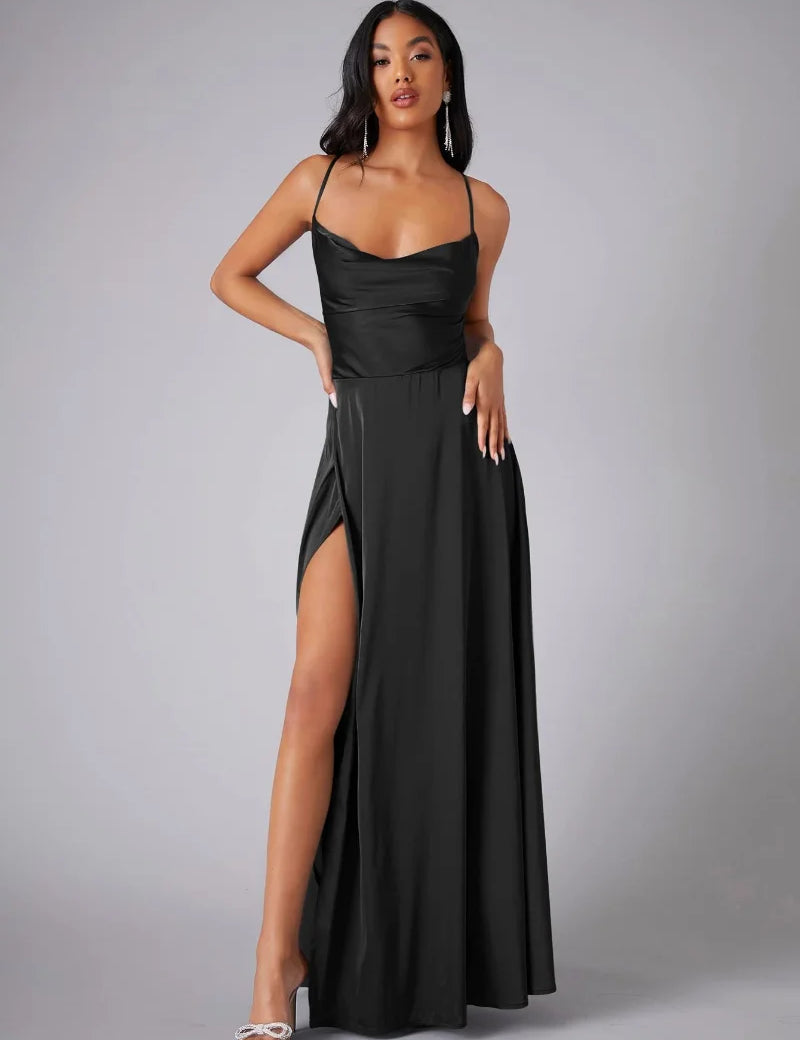 Women's Spaghetti Strap Evening Maxi Dress with High Slit