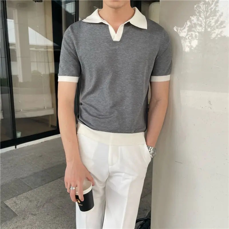 Polo de manga corta para hombre con cuello en contraste y dobladillo acanalado