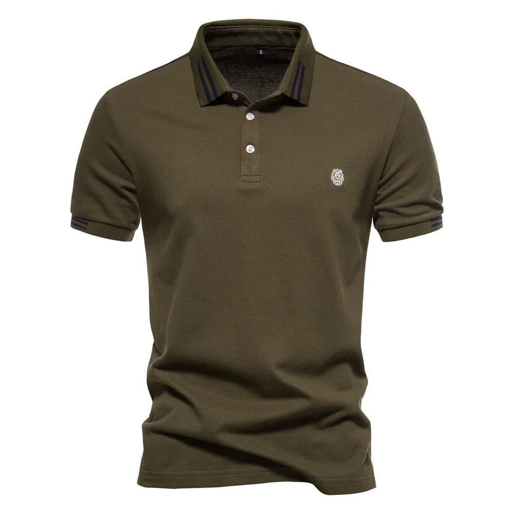 Polo de manga corta para hombre con ribete de rayas y logotipo en el pecho
