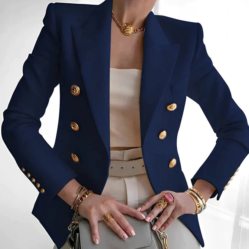 Blazer negro cruzado para mujer con botones dorados