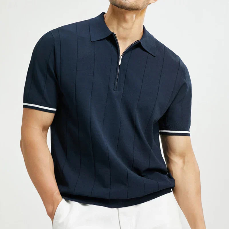 Polo de manga corta con cremallera y cuello de punto acanalado para hombre