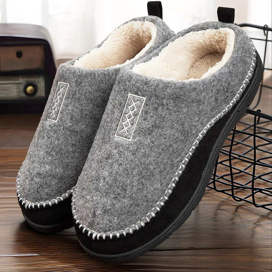 Pantuflas de invierno para hombre con forro de felpa y suela antideslizante
